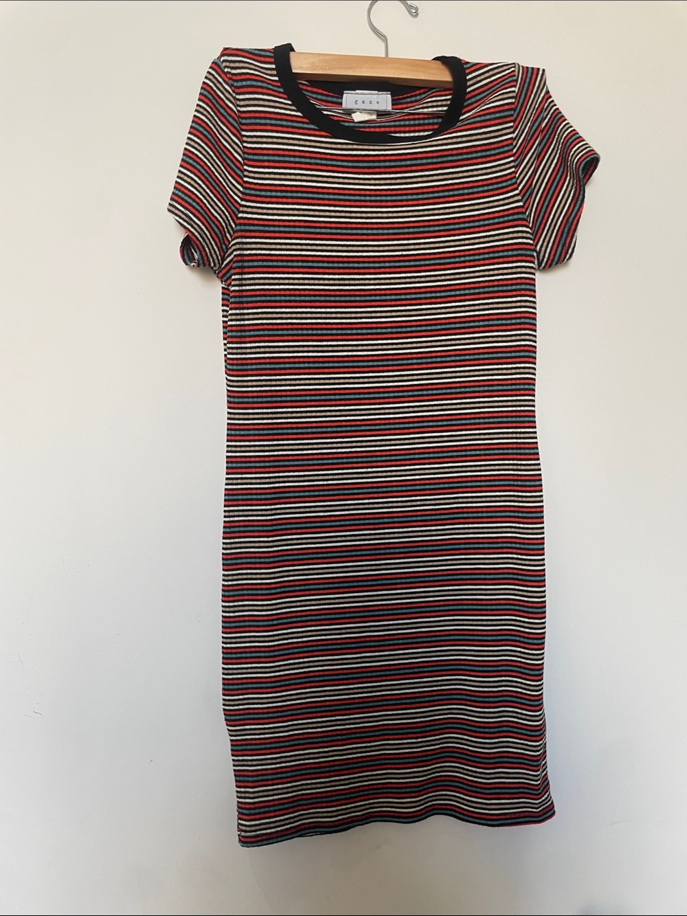 gaze Striped Short Sleeve Midi Dress - Black, Red, Cream